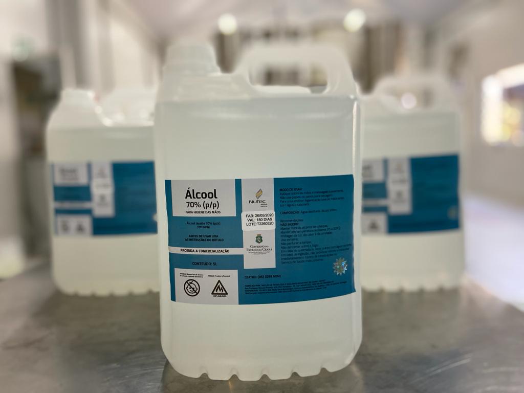 Nutec produz álcool 70% para unidades de saúde da rede pública estadual